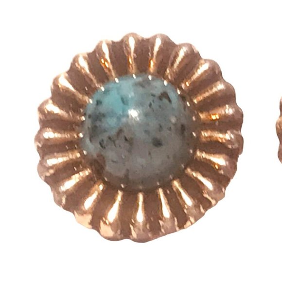 Vintage Gold Tone Daisy Sunflower Cufflinks Marbled Turquoise Lucite Cabochons - Picture 2 of 4